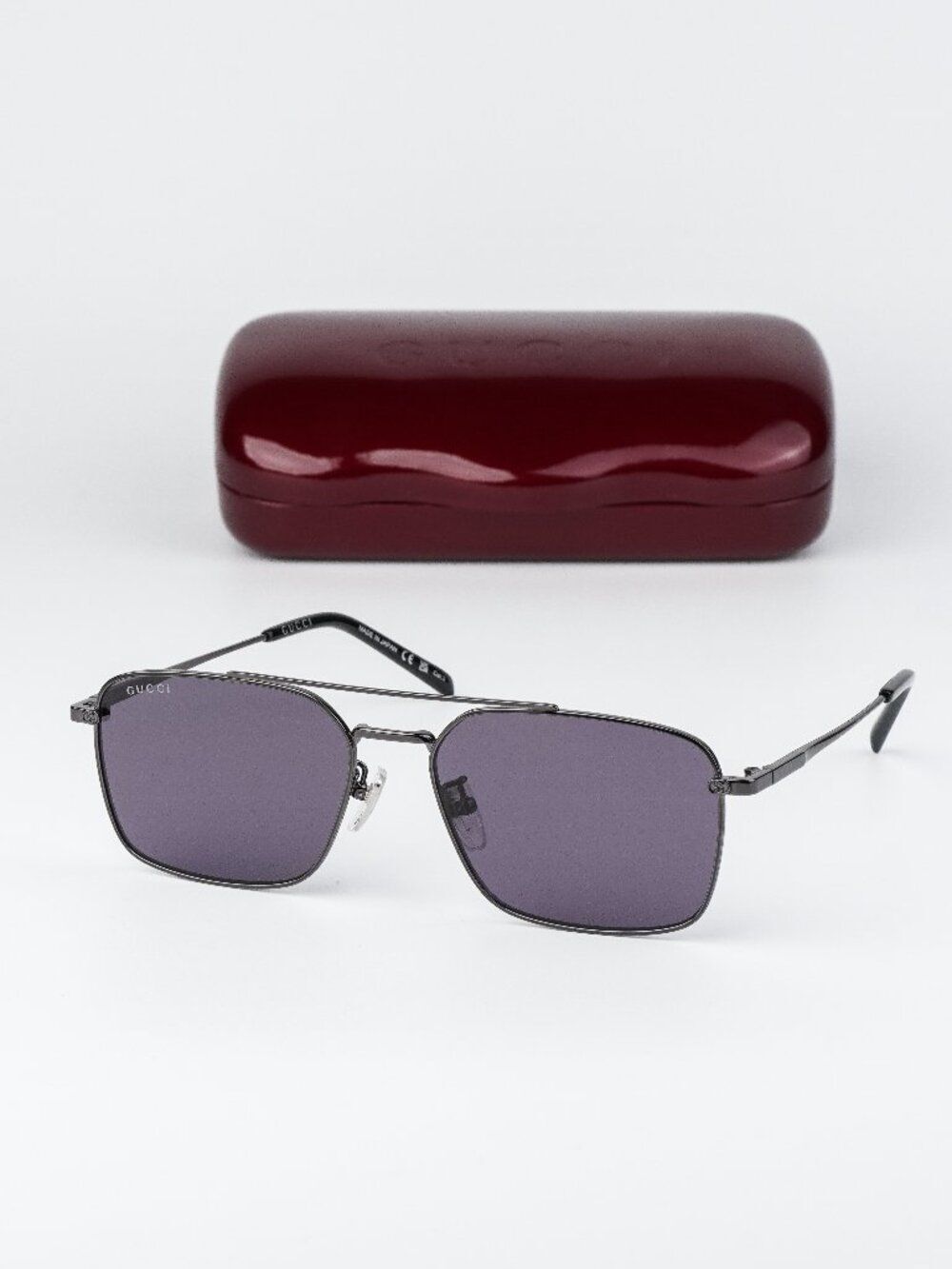 GucciโWomen Sunglasses Ruthenium Violet Rectangular GG1957SA 003 NEW AUTHENTIC
